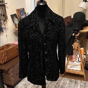 Black Velvet Burnout Blazer Jacket - Tailored Paisley Design